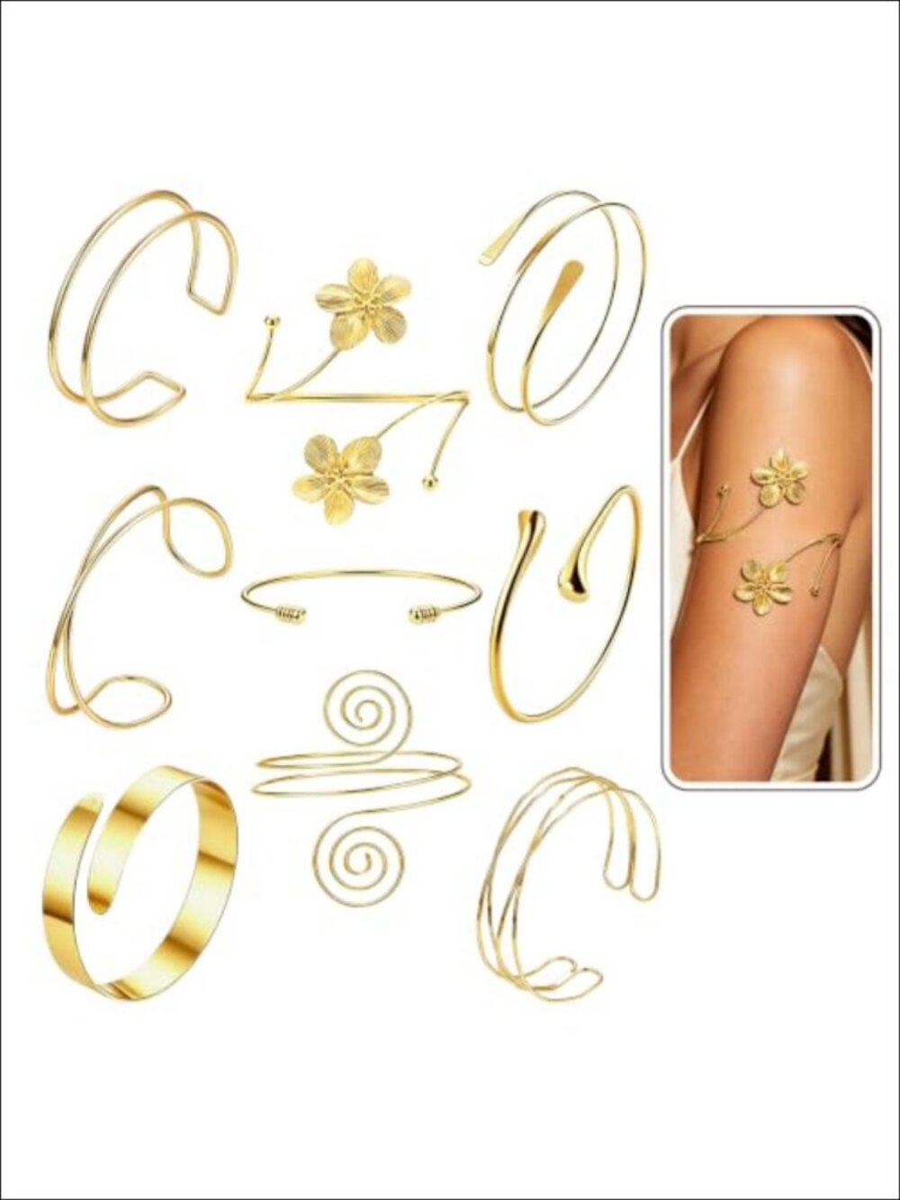 9Pc Metal Upper Arm Cuff Bracelet Set Adjustable Minimalist Armbands for Women